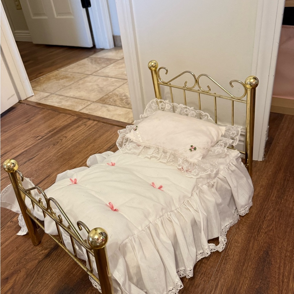 American Girl Gold and White Doll Bed